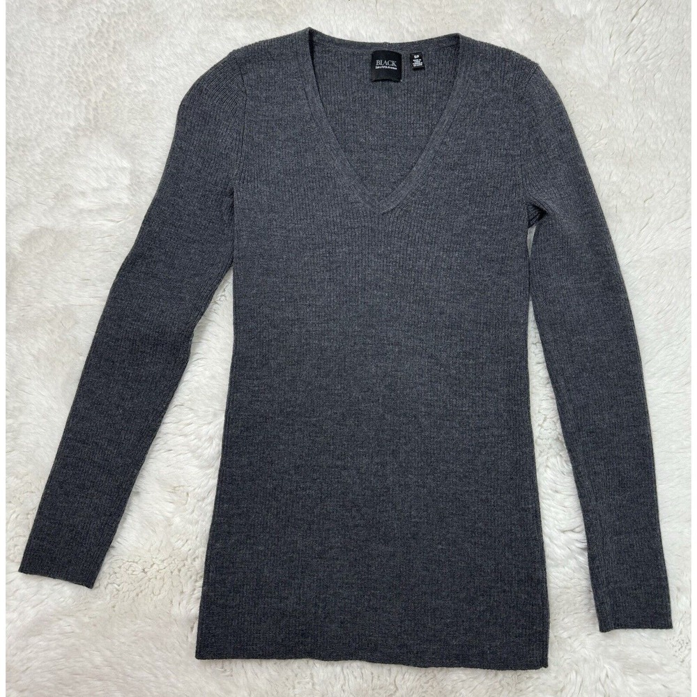 Saks 5th Ave Sweater black Label 100% Merino Wool Gray Rib Knit MINT